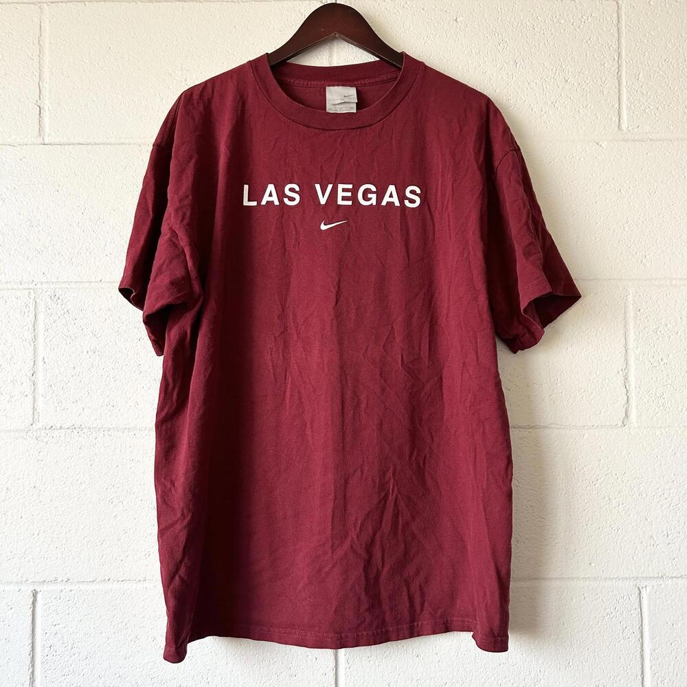 Vintage Nike Las Red Maroon Vegas Graphic Short Sleeve T-Shirt Men's XL